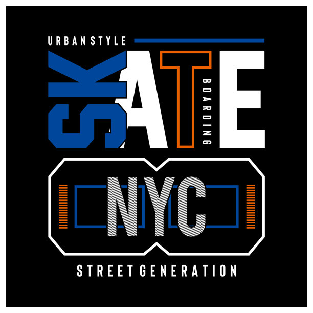 城市风格滑板排版矢量t恤设计图片下载