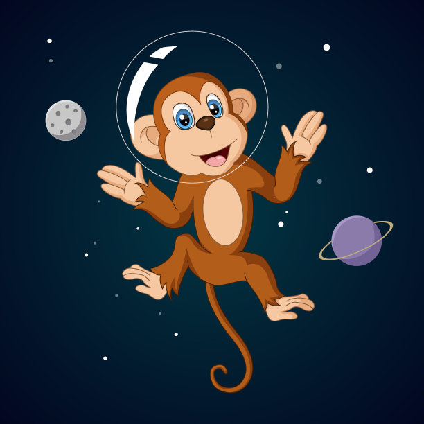 外太空可爱的猴子卡通图片下载