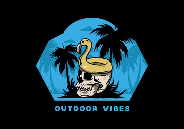 火烈鸟救生圈在骷髅图的顶部图片下载