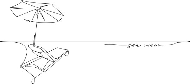 夏季概念线艺术插图与“海景”文本作为一个水波图片下载