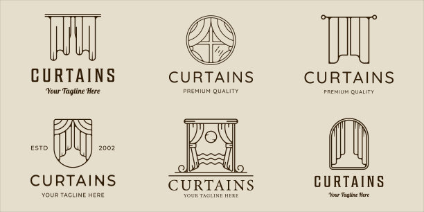 套窗帘标志线艺术简单极简的矢量插图模板图标图形设计。束收各种窗帘为经营理念图片下载