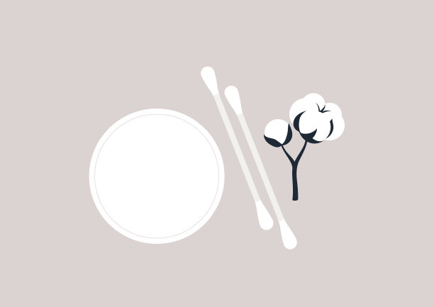 一个有机棉花，一个棉签，一个圆盘和一株植物图片下载