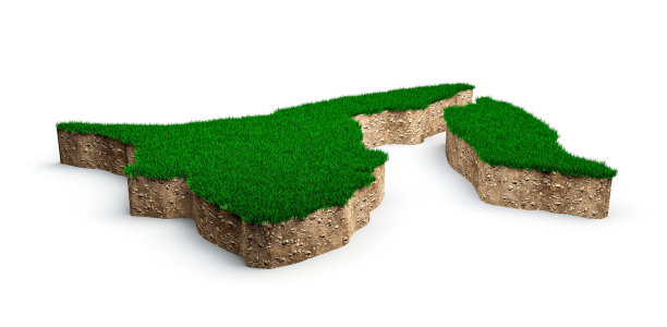 文莱达鲁萨兰国地图土壤土地地质横截面与绿色草地和岩石地面纹理3d插图图片下载