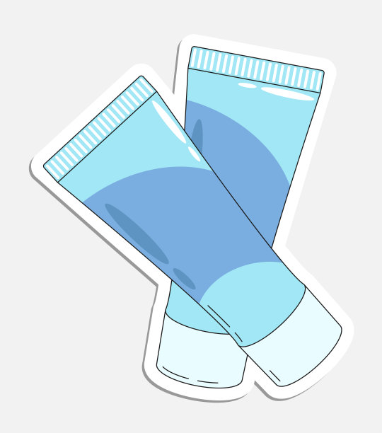 用牙膏、化妆品做成的牙膏管。手绘卡通图标与笔画。卡通矢量贴纸孤立的白色背景图片下载
