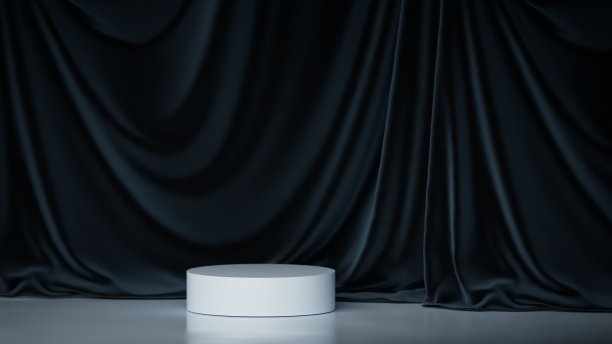 豪华3d平台与窗帘。插图在时尚的黑色颜色。产品和化妆品的背景介绍。图片下载