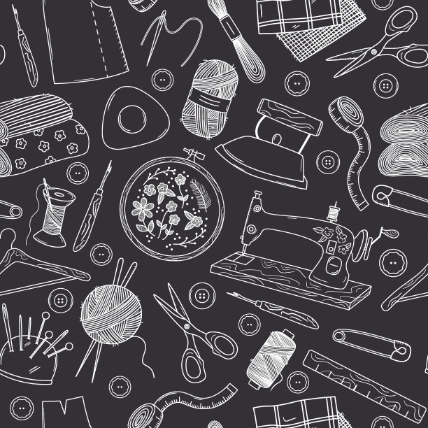 无缝矢量图案与轮廓涂鸦缝纫元素图片下载