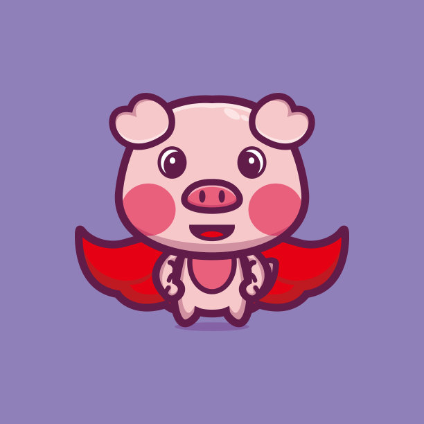 可爱的猪站红斗篷卡通人物溢价矢量图片下载