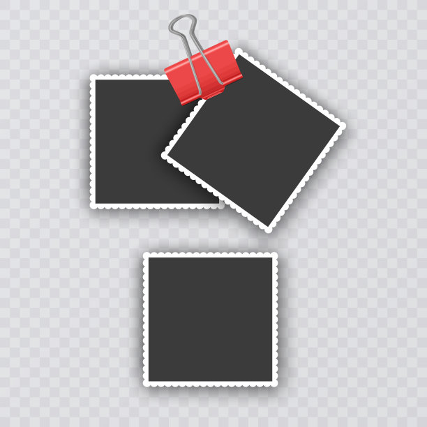 相框的收藏。宝丽来相框套装。相框与现实的投影矢量效果孤立的设计。用胶带固定在透明的相框上。矢量图图片下载