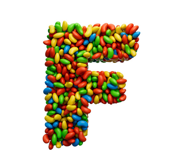 字母F彩色果冻豆字母F彩虹彩色糖果果冻豆3d插图图片下载