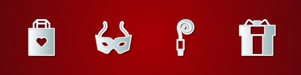 用心形节日面具设置购物袋图片下载