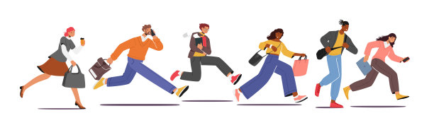 因为睡过头或交通堵塞而匆忙上班。商人，女商人或学生与包或咖啡跑图片下载