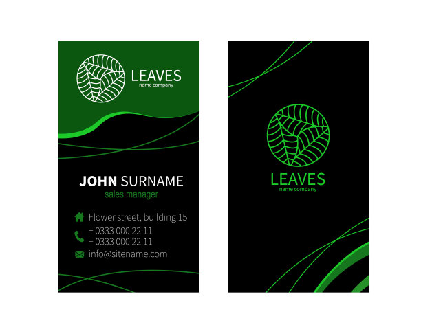 名片与抽象的现代设计。黑色背景上的绿线。图片下载