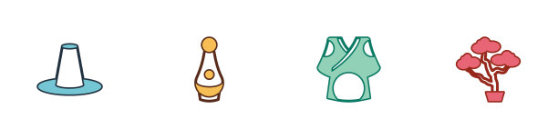 设置韩式帽子、烧酒瓶、和服、盆景图片下载