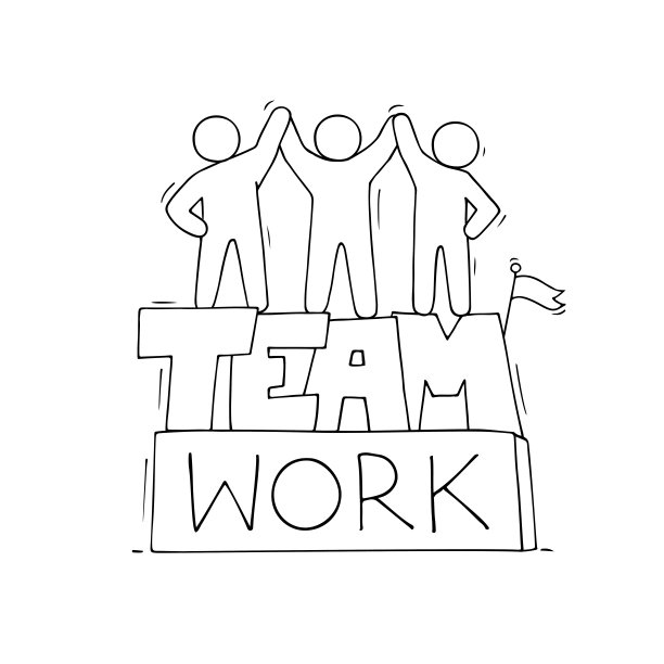 工作小人物与文字团队草图。图片下载