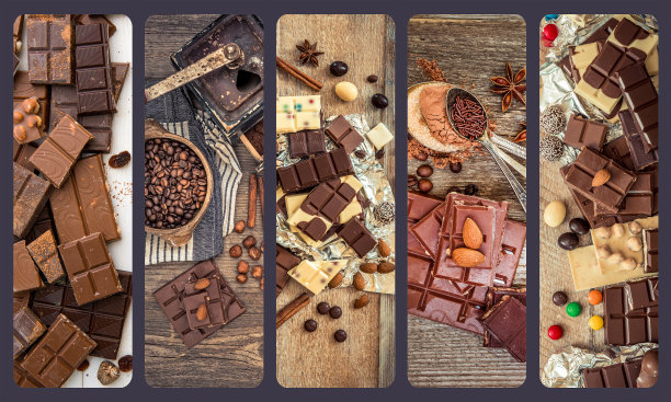 木制背景上的巧克力和糖果图片下载