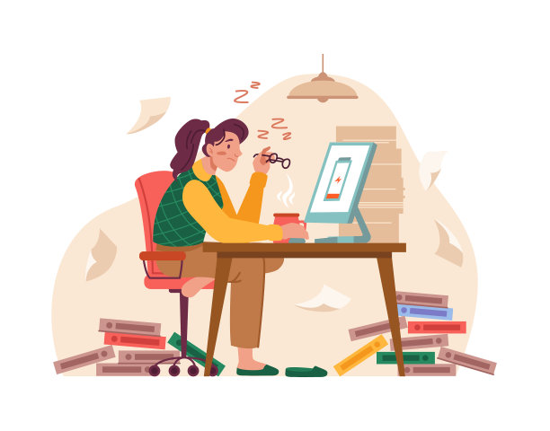 在电脑前工作的疲惫女孩在工作中精疲力竭图片下载