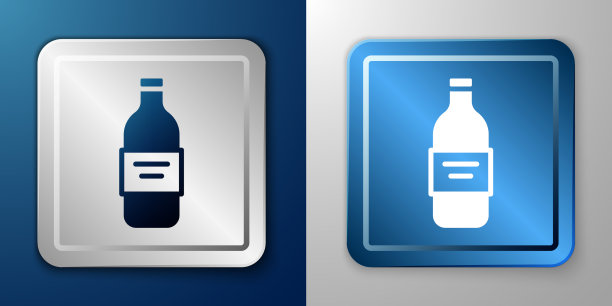 白色玻璃瓶上的伏特加图标孤立在蓝色上图片下载