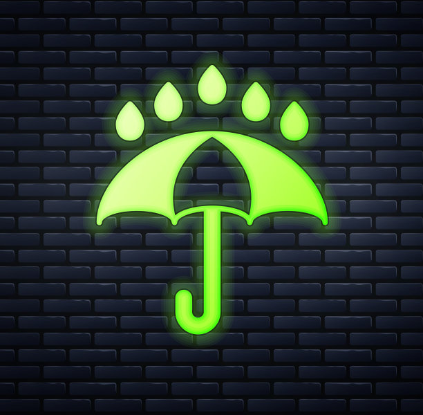 发光的霓虹灯伞和雨滴图标分离图片下载