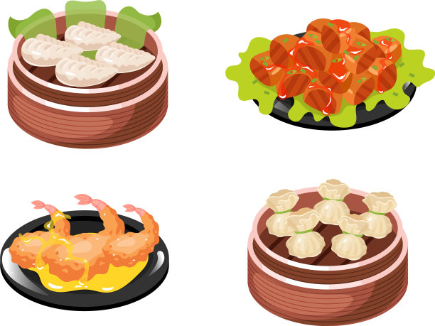 中式菜肴色彩图标集饺子类型图片下载