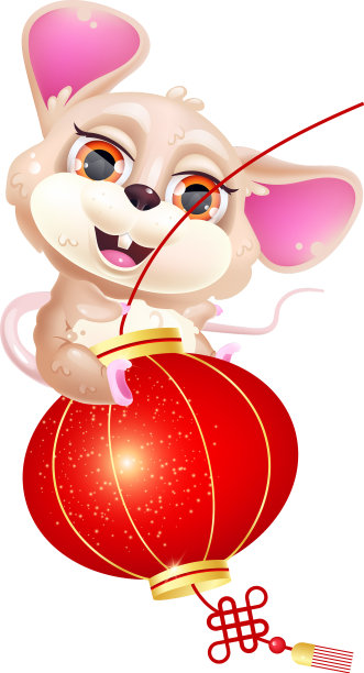 可爱的老鼠骑灯笼卡哇伊卡通图片下载