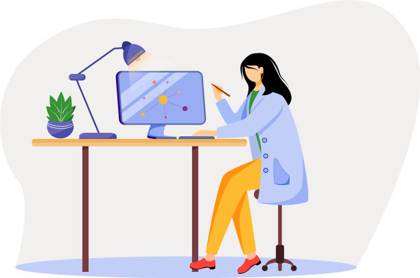 工作场所的科学家穿蓝色衣服的扁平女人图片下载