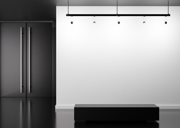 现代美术馆的空白墙。模拟室内极简风格。免费，复制空间为您的图片，文本，或其他设计。空的展览空间。3 d渲染。图片下载