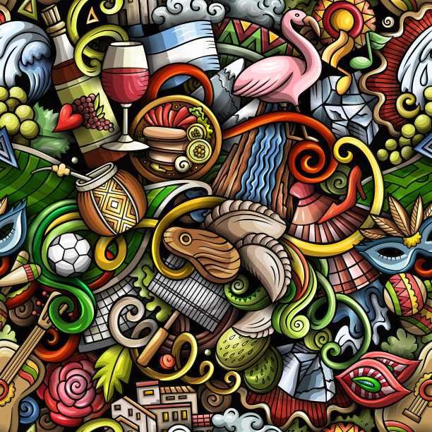 卡通涂鸦阿根廷无缝图案图片下载