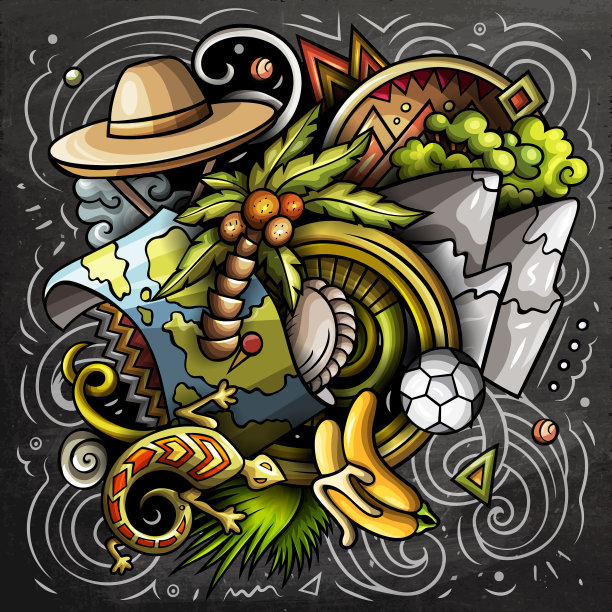 厄瓜多尔卡通涂鸦黑板图片下载