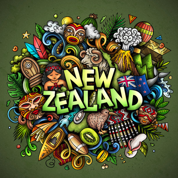 新西兰手绘卡通涂鸦有趣图片下载