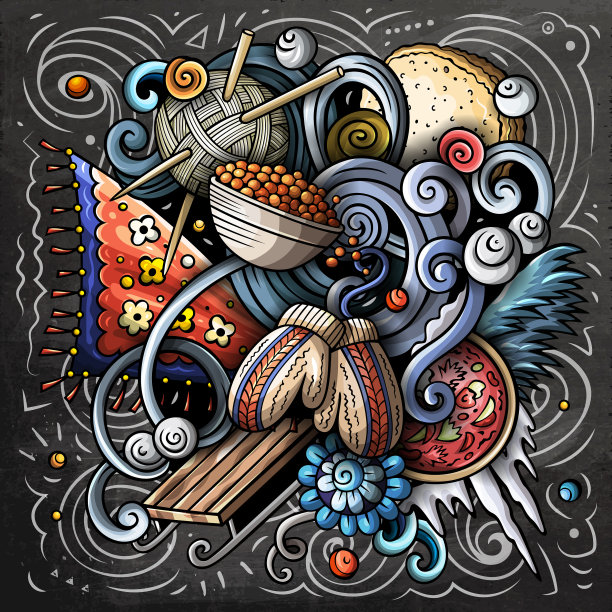 俄罗斯卡通涂鸦黑板图片下载