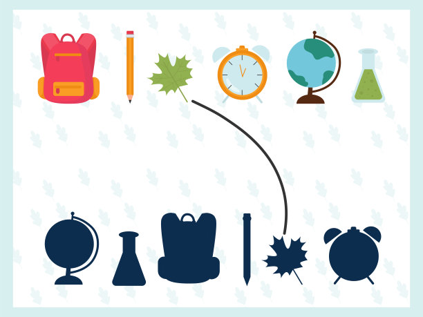 找到正确的影子。儿童教育游戏。学校用品图片下载