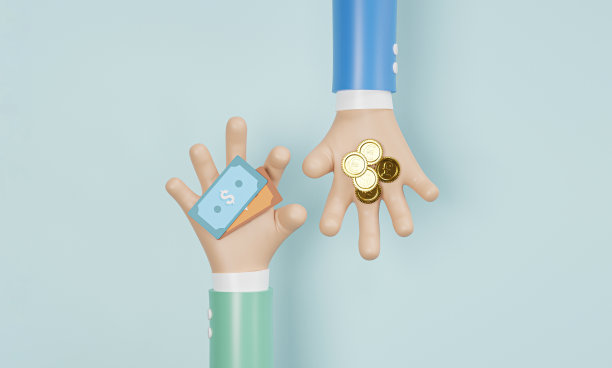 商家通过3d渲染插画，将纸币、金币赠送外汇兑换、转账支付概念。图片下载