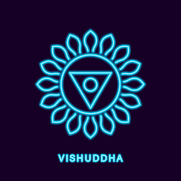 蓝色霓虹毗瑟dha脉轮。解放之门的发光标志图片下载