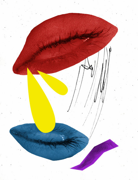 当代艺术拼贴。超现实艺术与人眼和巨大的泪滴孤立在白色背景图片下载