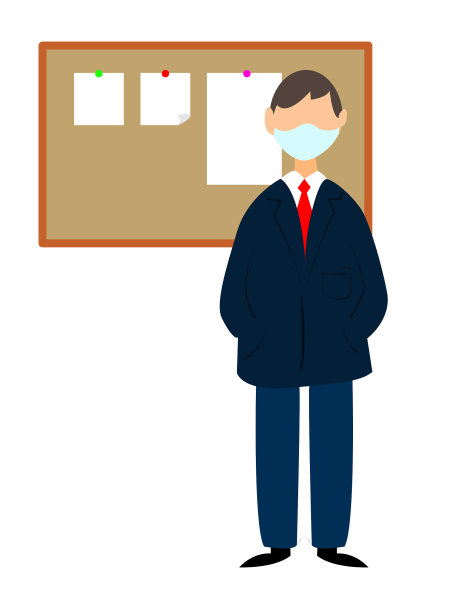 穿着蓝色西装、戴着面具的白人男性是一名教师或正在教授某种类型的课程图片下载