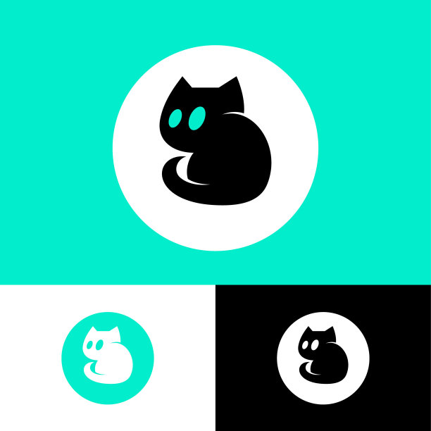 猫图标。兽医服务及宠物用品。猫的剪影成圆圈。图片下载