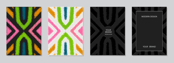 封面设置，垂直模板。具有几何3D浮雕图案的彩色背景集合。民族风格，部落装饰。图片下载