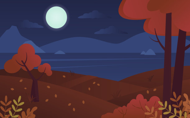 夜景秋景有湖有山图片下载