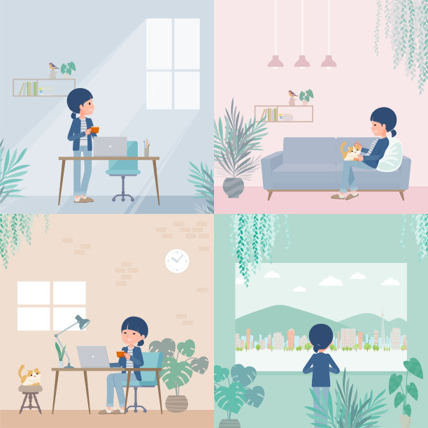 一组自然风格的女人在房间里放松图片下载