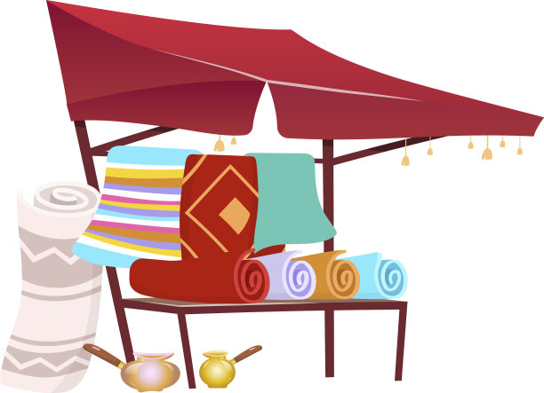 露天市场的贸易帐篷与手工地毯卡通图片下载