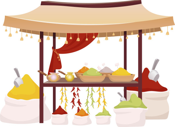 印度集市帐篷的香料和草药卡通图片下载