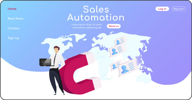 销售自动化登陆页面平面彩色模板图片下载