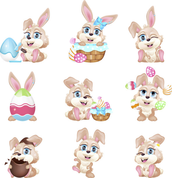 可爱的复活节兔子卡哇伊卡通人物设定图片下载