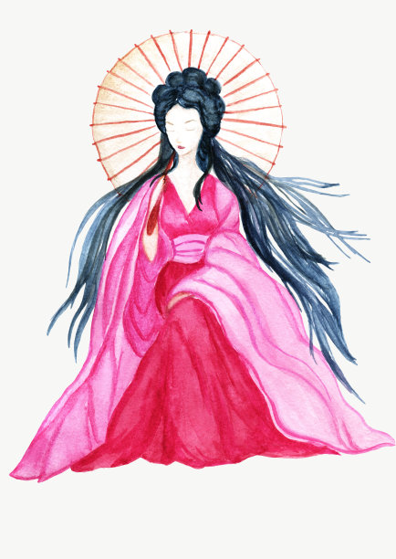 水彩插图日本伞，亚洲项目。彩色水彩画在日本地标图片下载