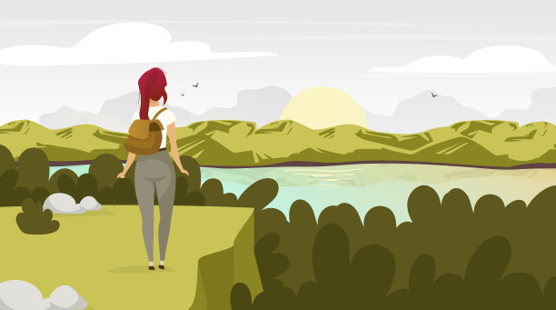 在森林平地背包客观看日出图片下载