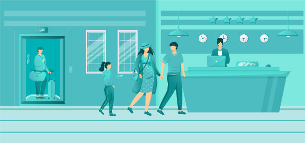 酒店客人在大堂平家带小孩图片下载