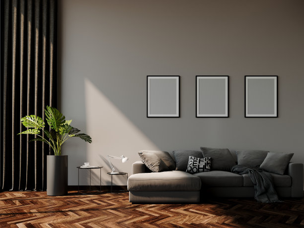 灰色房间的棕色沙发，3d渲染图片下载