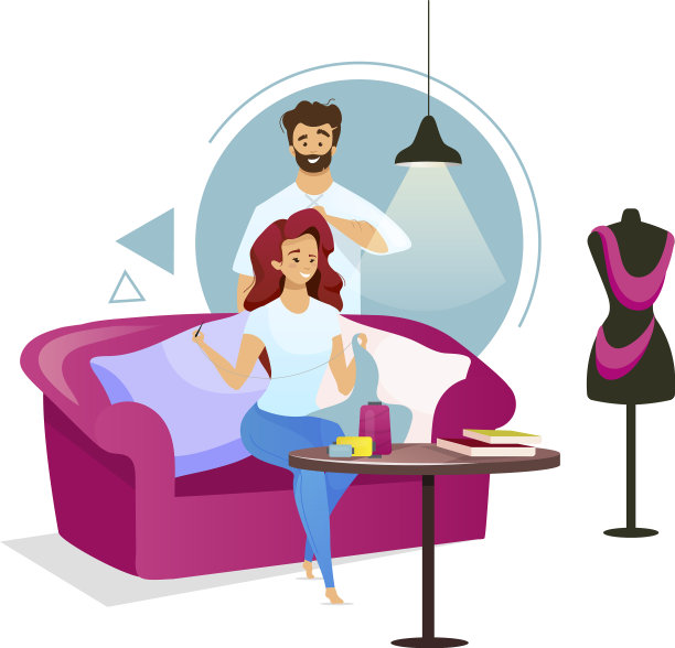 夫妇在缝纫工作室平色妇女制作图片下载