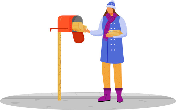 女人在冬天的衣服收到后平坦的颜色图片下载