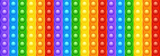 彩色硅胶抗压弹出它的玩具纹理，图案。新潮的儿童感官游戏。彩虹推流行fidget玩具鲜艳的颜色弹出泡泡。矢量图图片下载
